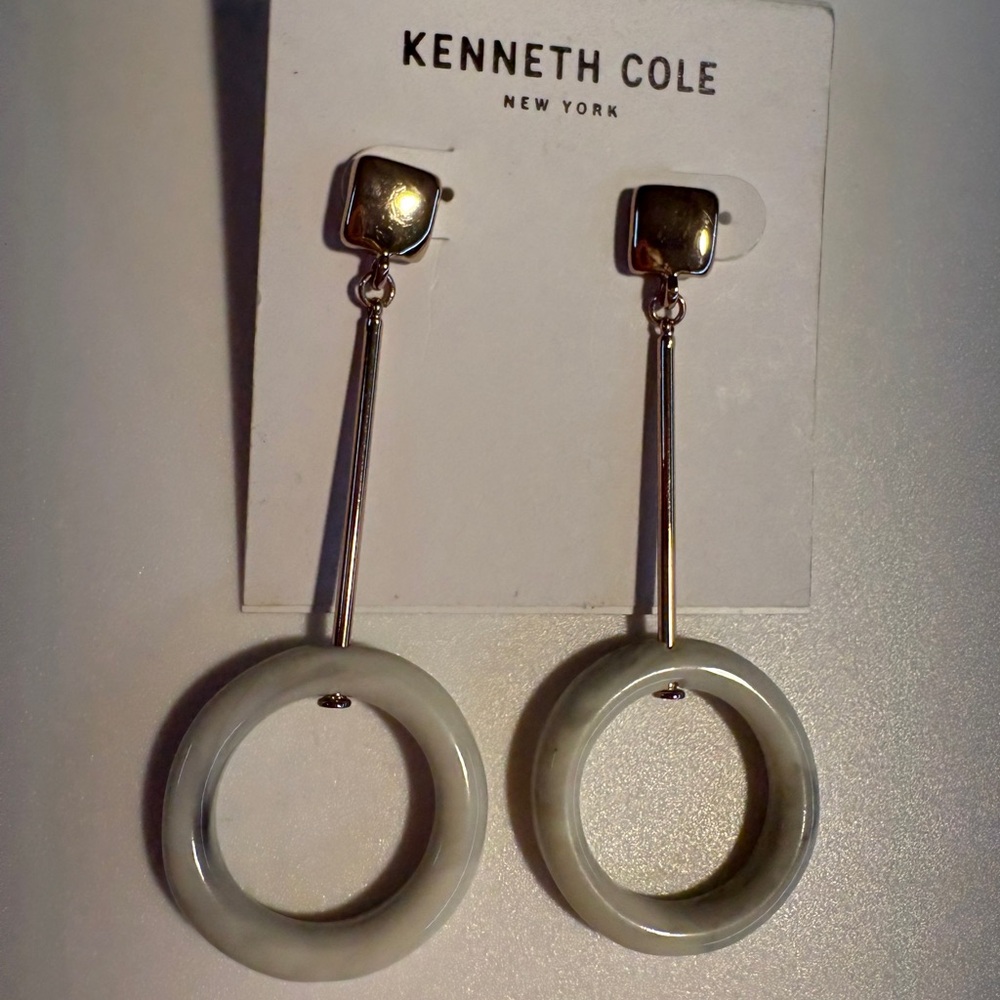 Kenneth Cole Silver and White Hoop Earrings